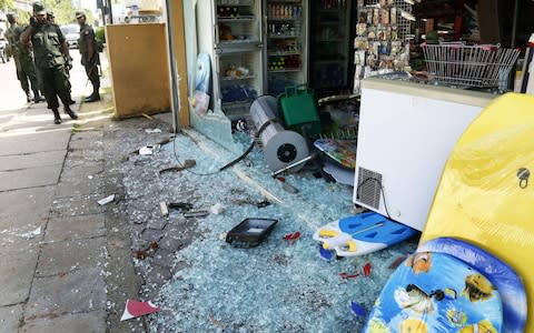 Homes and businesses belonging to Muslims were targeted in the clashes - Credit: M.A. Pushpa Kumara/EPA-EFE/REX