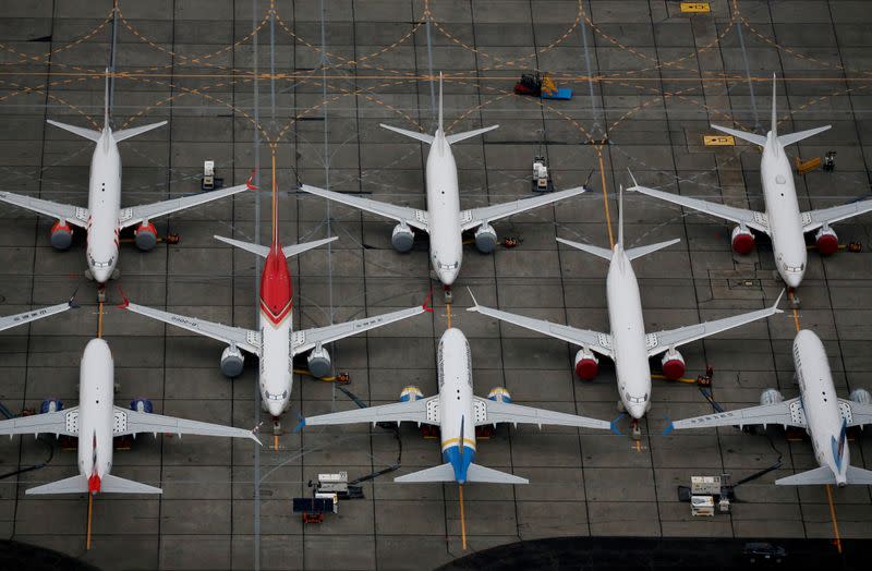 FILE PHOTO: Grounded Boeing 737 MAX aircraft are seen parked at Boeing facilities at Grant County International Airport in Moses Lake