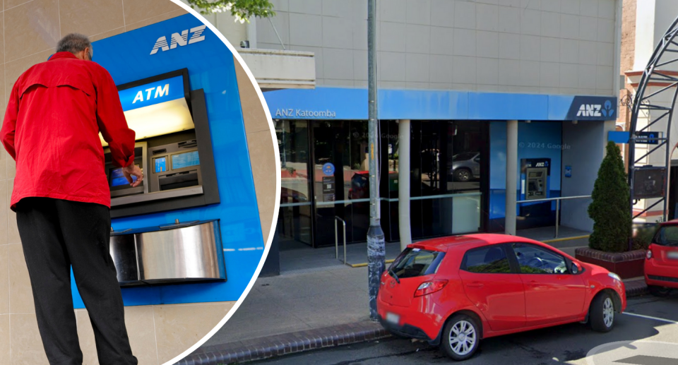 ANZ customer at ATM next to ANZ branch