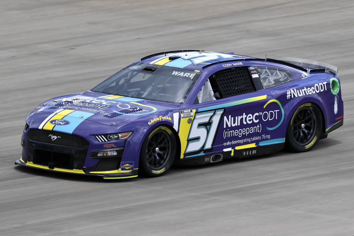 LEBANON, TENNESSEE - JUNE 25: Cody Ware, driver of the #51 Nurtec ODT Ford, drives during qualifying for the NASCAR Cup Series Ally 400 at Nashville Superspeedway on June 25, 2022 in Lebanon, Tennessee. (Photo by Logan Riely/Getty Images)