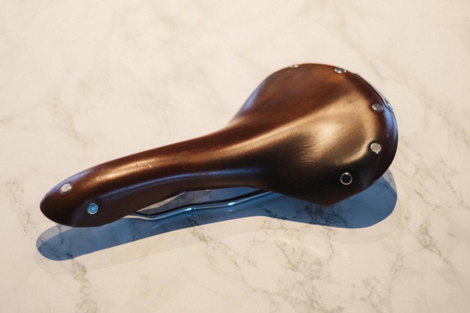 A leather bicycle saddle