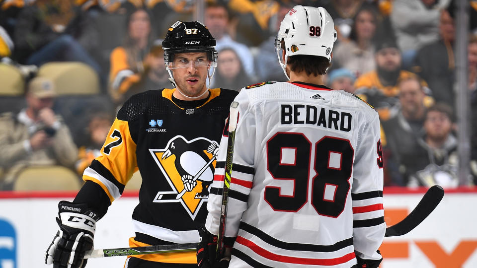 Connor Bedard was given a little break from the media spotlight on Monday. (Photo by Joe Sargent/NHLI via Getty Images)