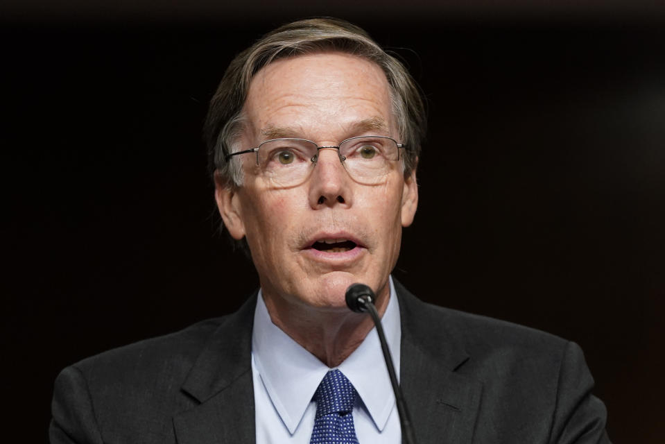 U.S. Ambassador to China nominee Nicholas Burns speaks during a hearing to examine his nomination before the Senate Foreign Relations Committee on Capitol Hill in Washington, Wednesday, Oct. 20, 2021. (AP Photo/Patrick Semansky)