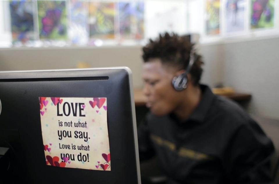 <span class="caption">An advocate works in the National Domestic Violence Hotline center’s facility in Austin, Texas.</span> <span class="attribution"><a class="link " href="http://www.apimages.com/metadata/Index/Domestic-Violence-Hotline/d9825b895a8a44f7a3947240ce69d7fd/9/0" rel="nofollow noopener" target="_blank" data-ylk="slk:AP Photo/Eric Gay;elm:context_link;itc:0;sec:content-canvas">AP Photo/Eric Gay</a></span>