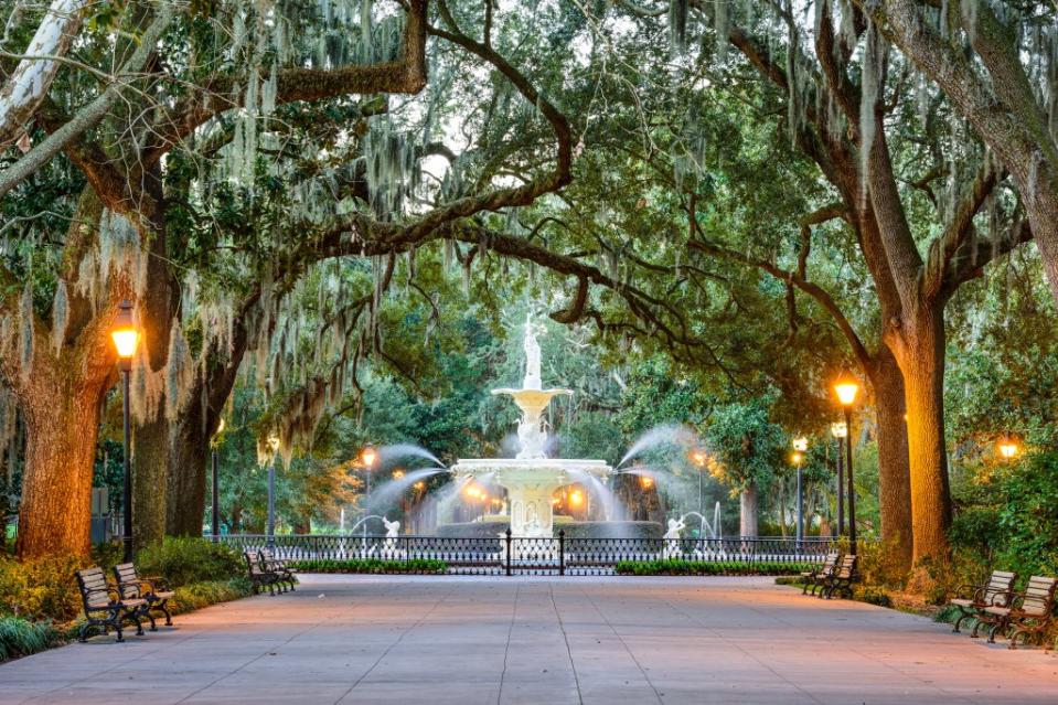 Savannah, Georgia, USA at Forsyth Park Fountain via Getty Images