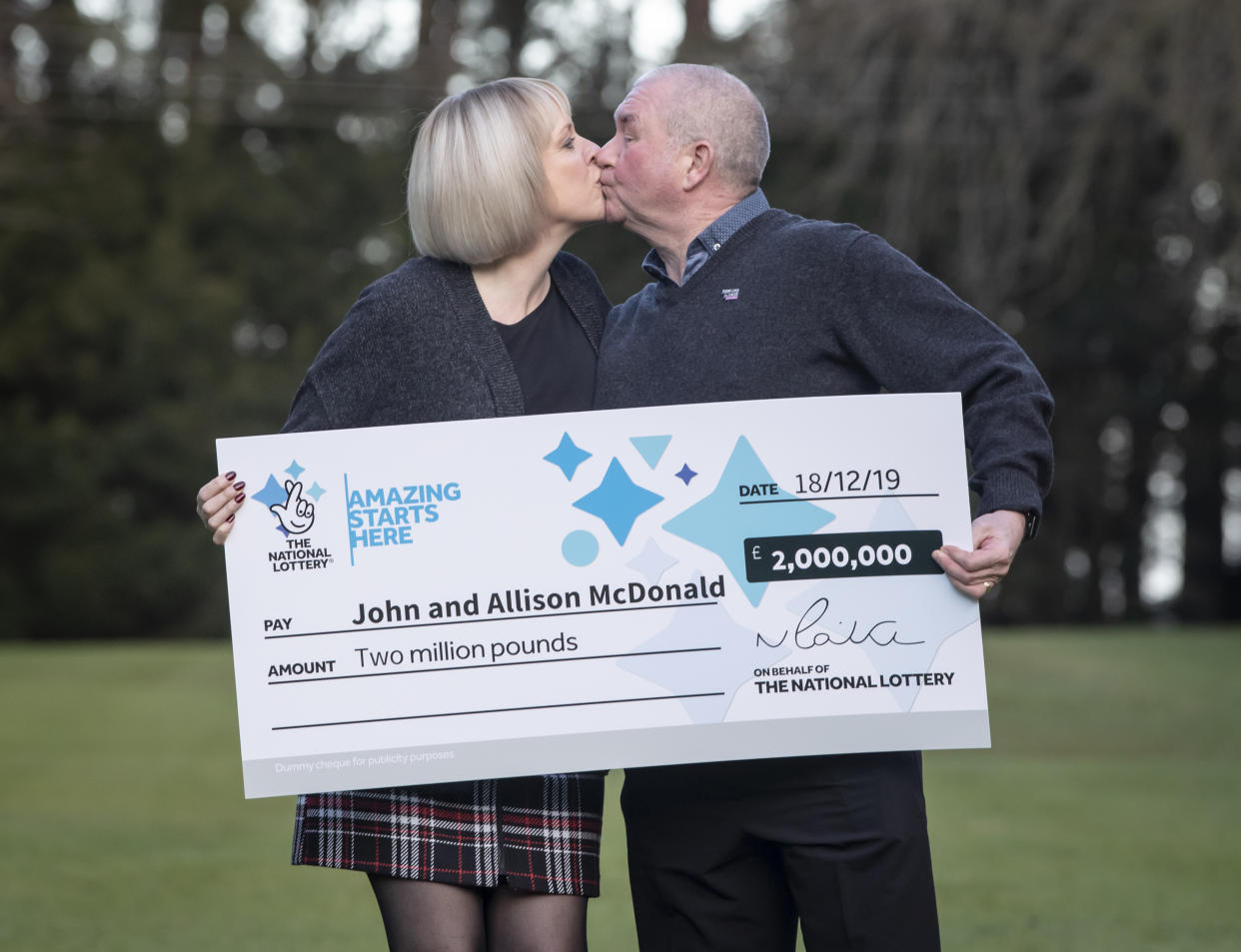 John and Allison McDonald, from Stockton On Tees, celebrating their �2 million Lotto jackpot win at Crathorne Hall, North Yorkshire.