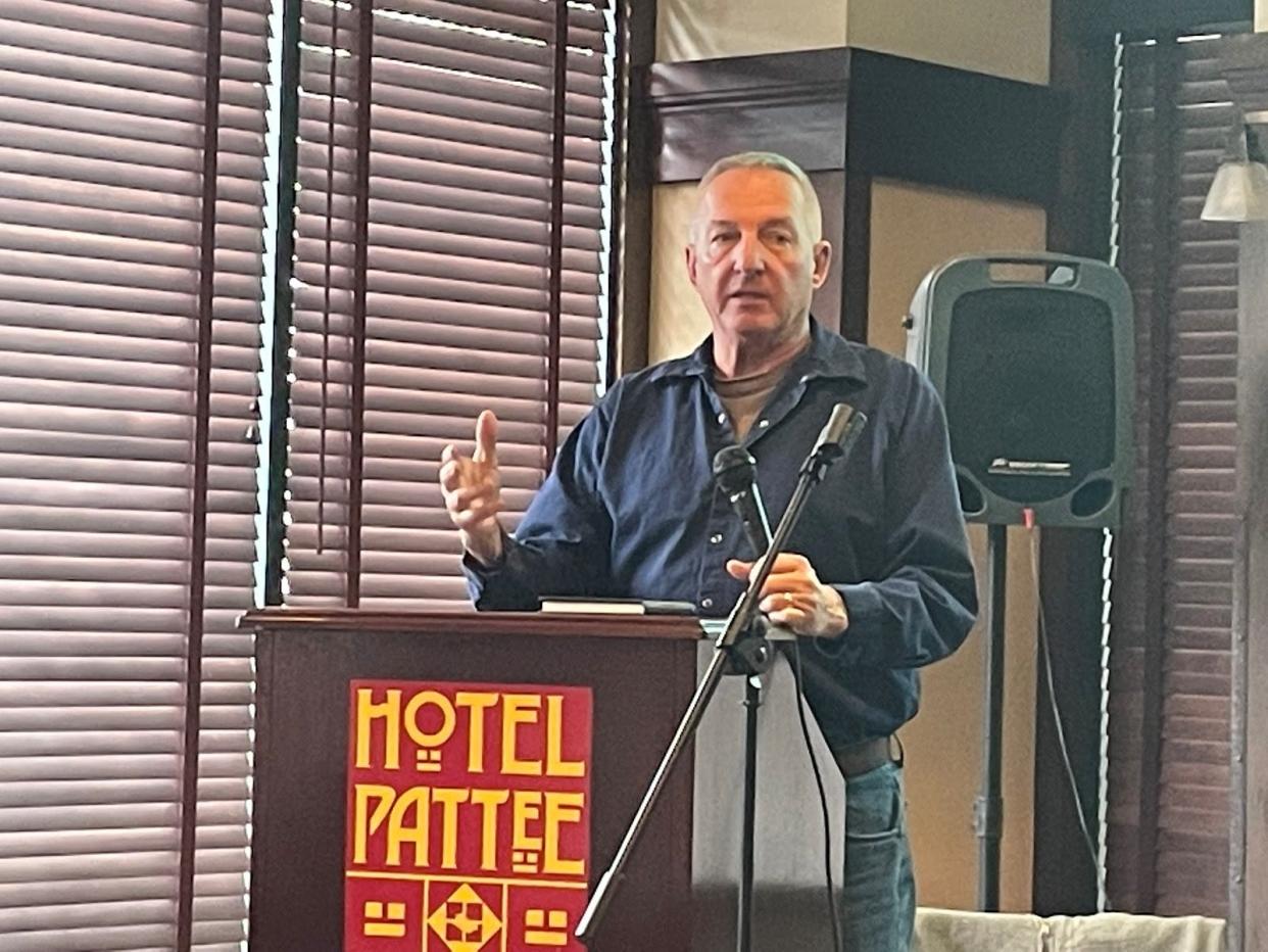 Rudy Zagar speaks during the DMACC/Tyson 1+2 Industrial Maintenance Program 2022 graduation ceremony at the Hotel Pattee.