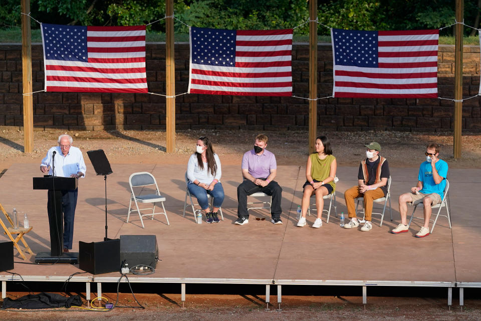 Sanders speaks during a town hall in West Lafayette, Ind. on Aug. 27.<span class="copyright">Darron Cummings—AP</span>