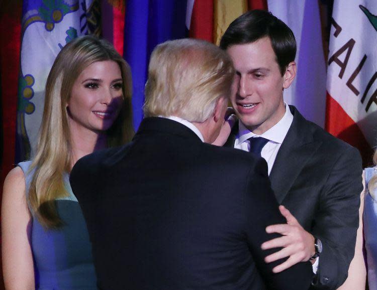 President-elect Donald Trump embraces son in law Jared Kushner: Getty Images