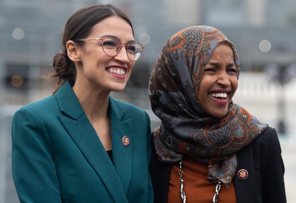 Alexandria Ocasio-Cortez and Ilhan Omar pictured in February (Saul Loeb/AFP/Getty Images)