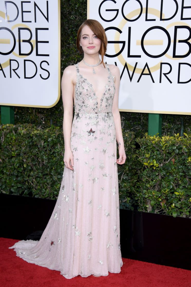 Emma Stone in Valentino. (Photo: Getty Images)