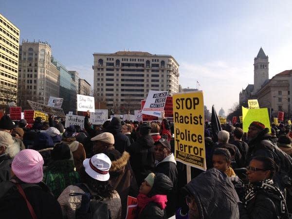 Protestors in Freedom Plaza in Washington, DC on Saturday, Dec, 13, 2014. 