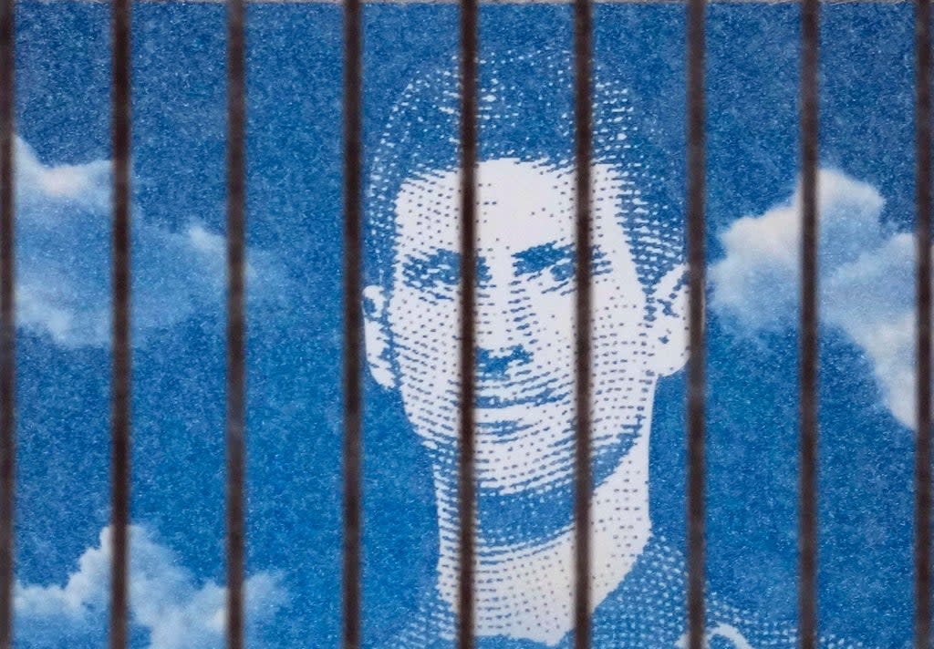 A billboard depicting Serbian tennis player Novak Djokovic on a building in Belgrade, Serbia, 10 Jan 2022 (AP)