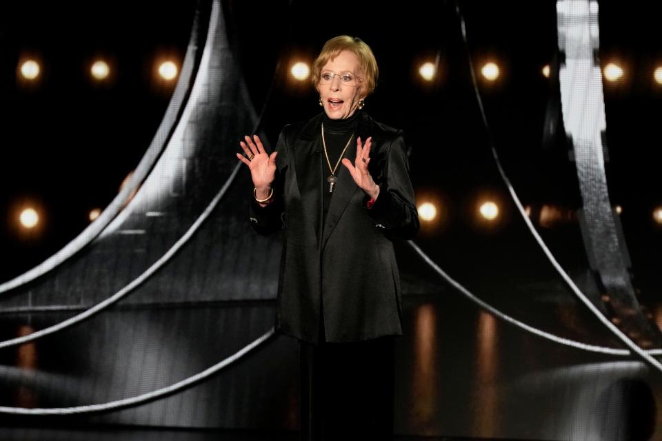 Carol Burnett presents the award for outstanding lead actress in a comedy series during the 75th Emmy Awards at the Peacock Theater in Los Angeles on Monday, Jan. 15, 2024.