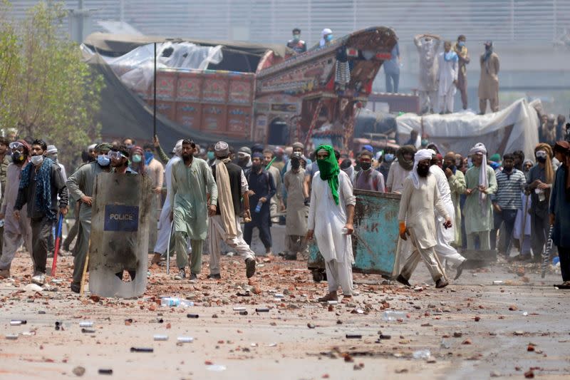 FILE PHOTO: Protest by the supporters of the banned Islamist political party Tehrik-e-Labaik Pakistan (TLP) in Lahore