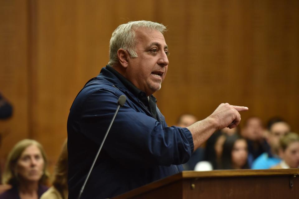 HACKENSACK 11/13/15. Multimillionaire developer Fred Daibes while giving a victim impact statement prior to sentencing of defendants in his home invasion trial.