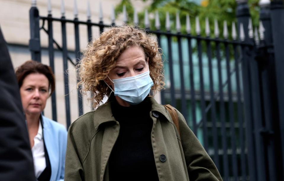 Noah Donohoe’s mother Fiona leaves the coroner’s court in Belfast (Peter Morrison/PA) (PA Wire)