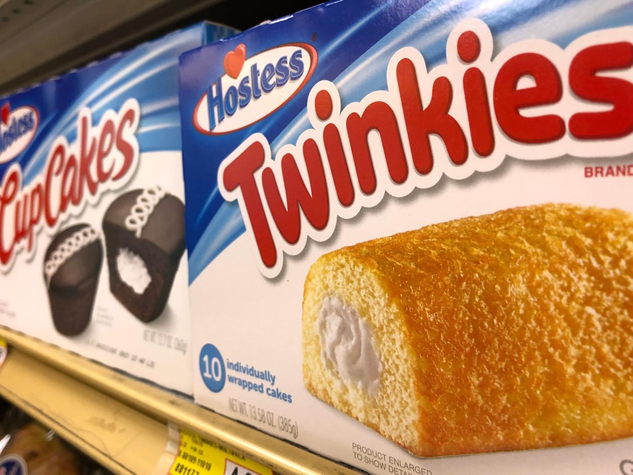 store shelf with Hostess Twinkies and CupCakes