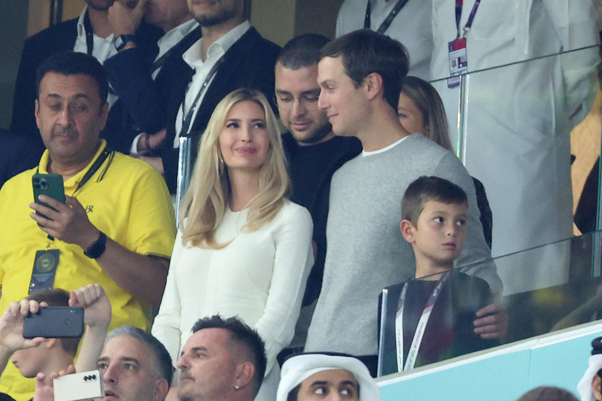 Ivanka Trump and Jared Kushner attend the FIFA World Cup Qatar 2022 Group G match between Brazil and Serbia at Lusail Stadium on November 24, 2022 in Lusail City, Qatar. (Jean Catuffe/Getty Images)