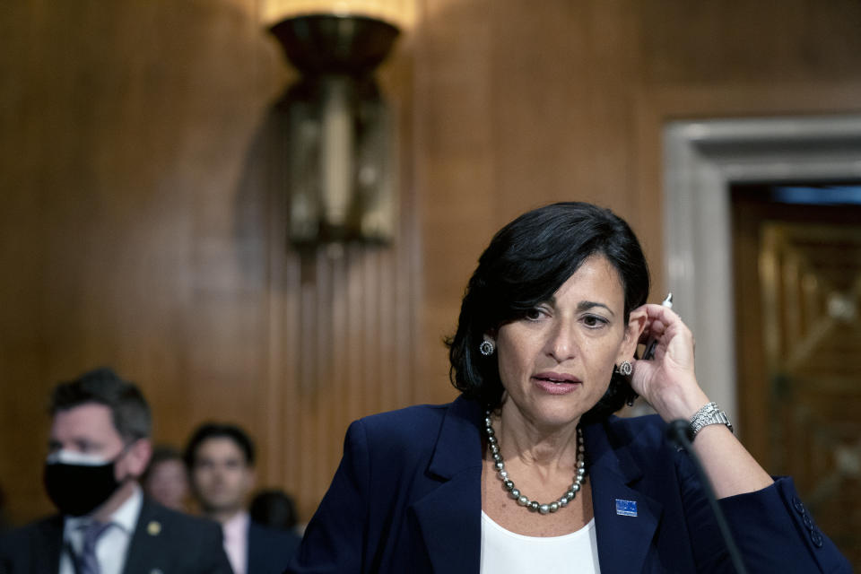 Rochelle Walensky, director of the U.S. Centers for Disease Control and Prevention (CDC), listens during a Senate Health, Education, Labor, and Pensions Committee hearing , Tuesday, July 20, 2021, on Capitol Hill in Washington. (Stefani Reynolds/The New York Times via AP, Pool)