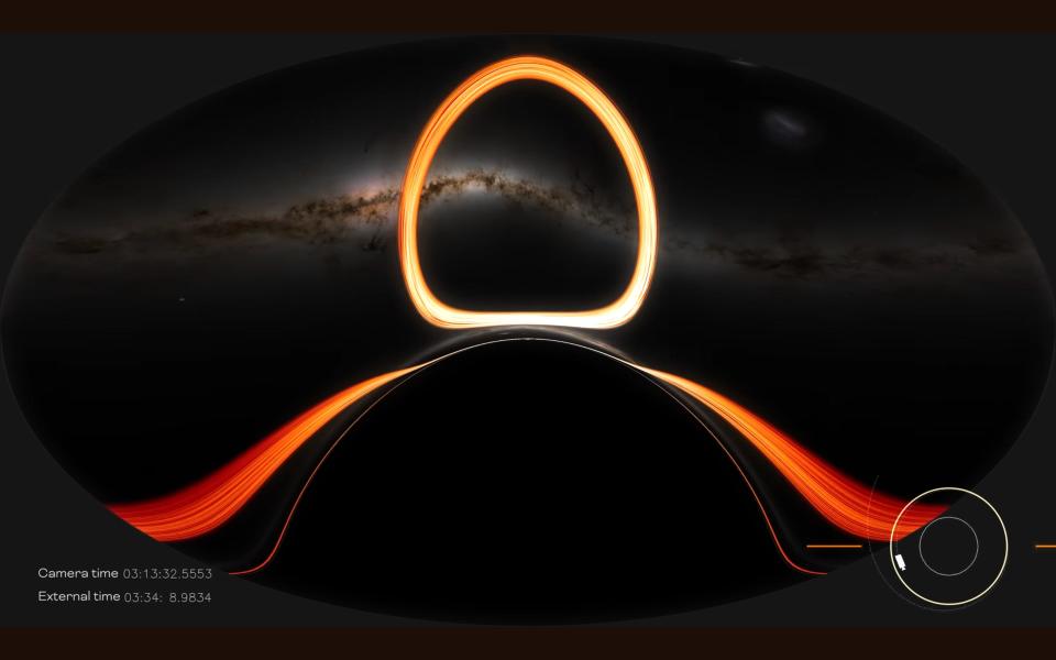 ring of yellow light above a black hole