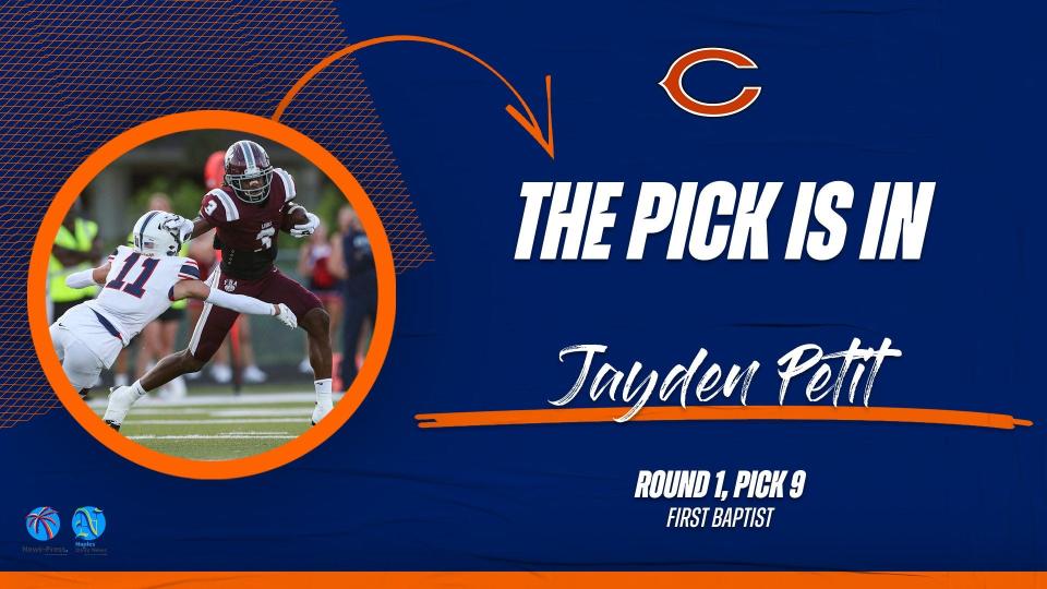 First Baptist wide receiver Jayden Petit, selected 9th overall by the Chicago Bears