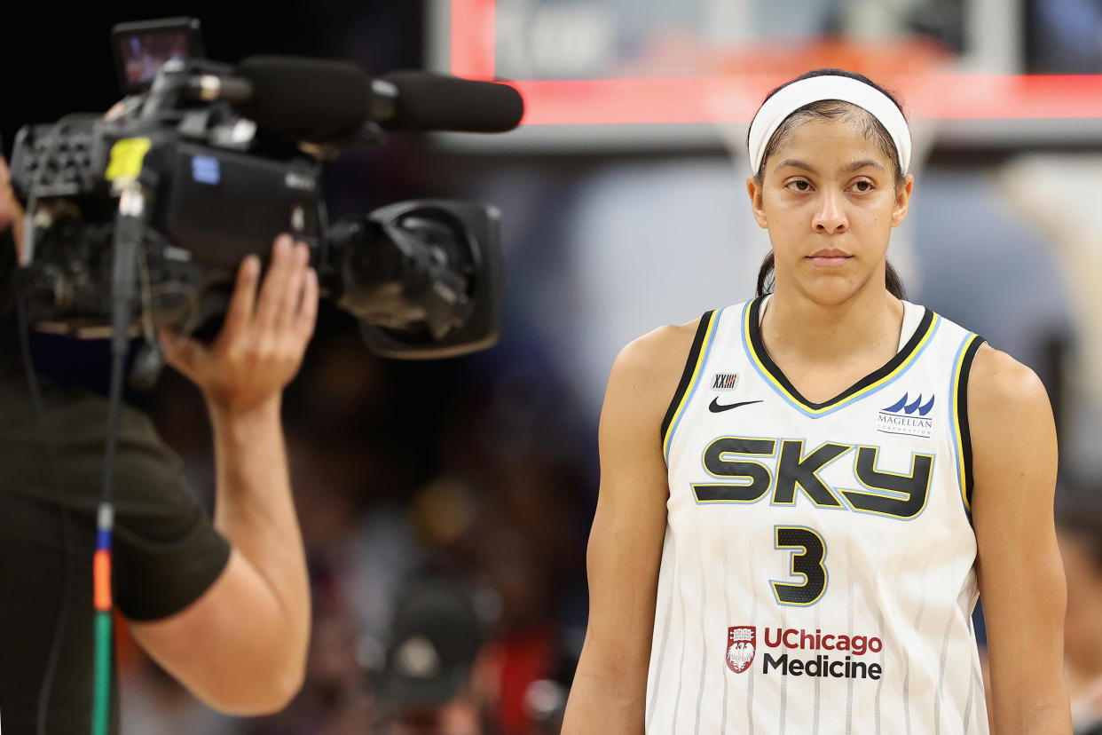 Candace Parker and the 2021 champion Chicago Sky will be on the ESPN networks a total of six times as part of the WNBA's 2022 schedule. (Christian Petersen/Getty Images)