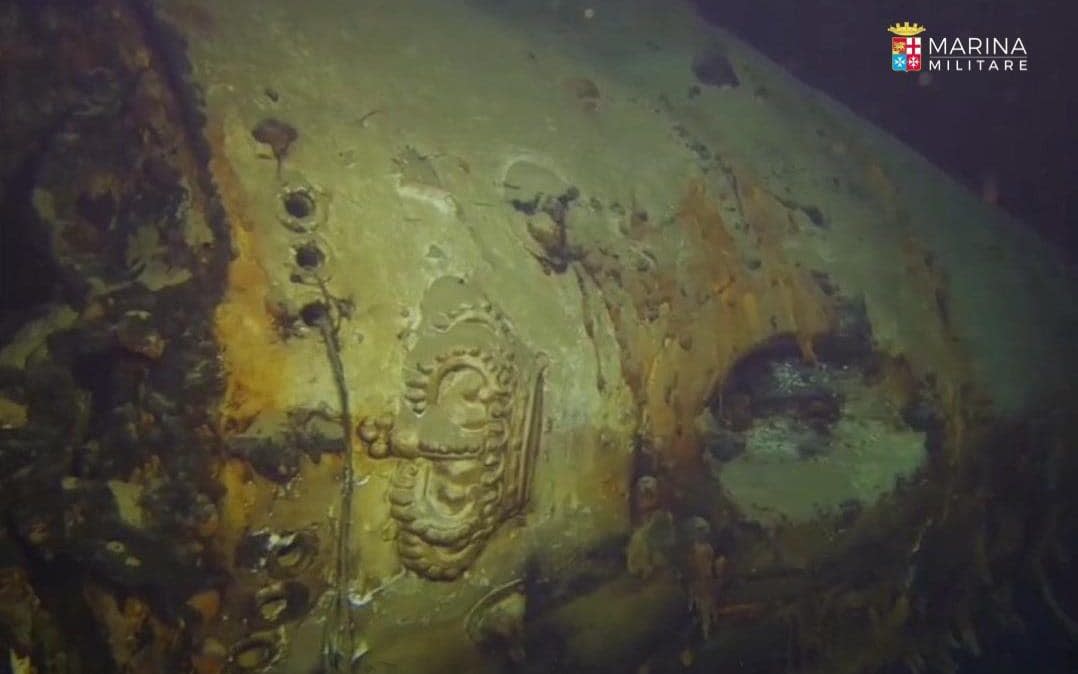 A crown representing the Italian royal family is still visible on the wreck of the Italian cruiser - Marina Militare