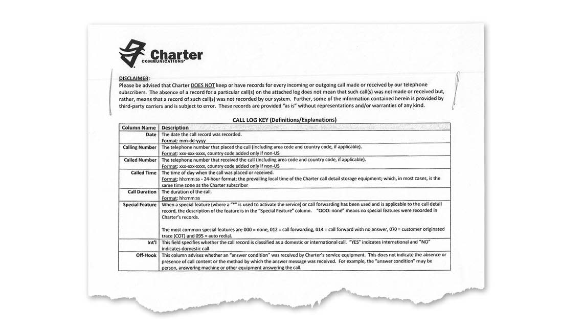 A disclaimer issued by the phone carrier Charter says their records may not be complete.