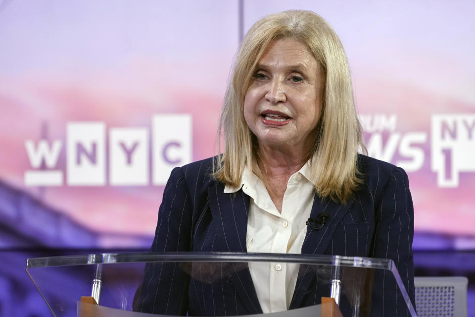 Rep. Carolyn Maloney speaks during New York's 12th Congressional District Democratic primary debate hosted by Spectrum News NY1 and WNYC at the CUNY Graduate Center, Tuesday, Aug. 2, 2022, in New York. / Credit: Mary Altaffer / AP