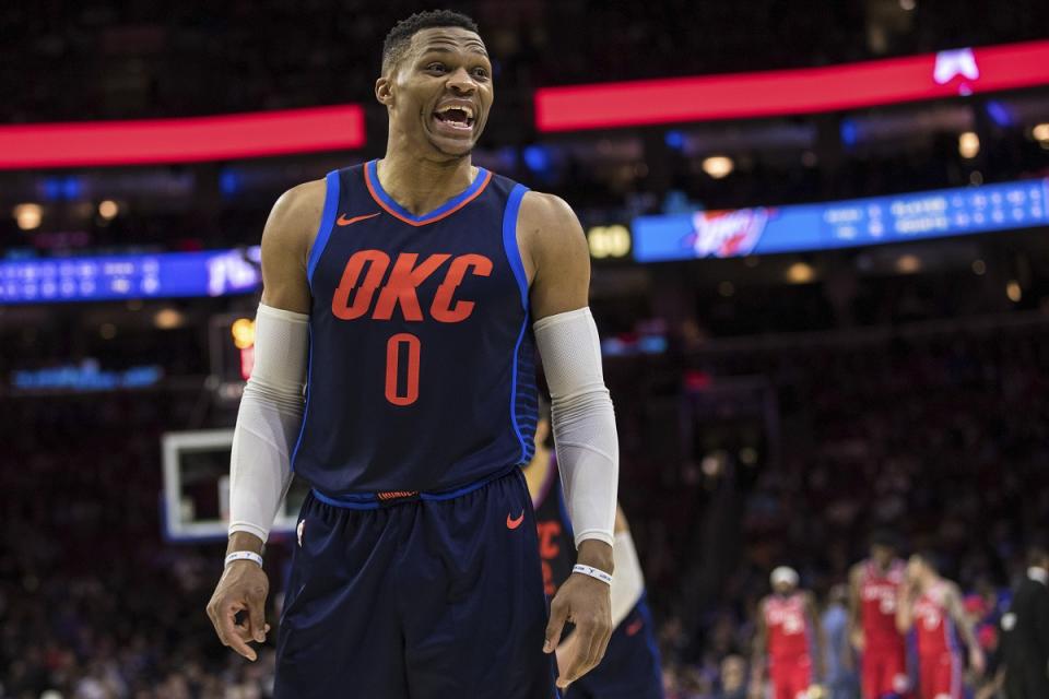 Russell Westbrook led the Thunder to their fifth straight win on Monday. (AP)