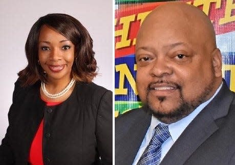 While Dr. Tamara Sterling, left, claims on her professional social media that she is no longer Petersburg's school superintendent, school board chair Kenneth Pritchett claims she is only 'on leave' but will not say why.
