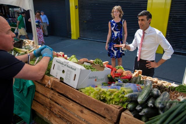 The then chancellor visiting Tachbrook Market in Westminster on the first day open-air markets reopened (Simon Walker/PA)