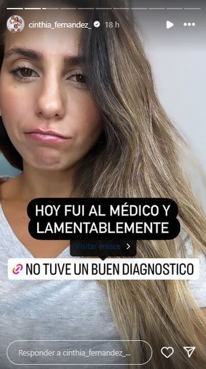 Cinthia Fernández anunció en sus historias que no tuvo un buen diagnóstico