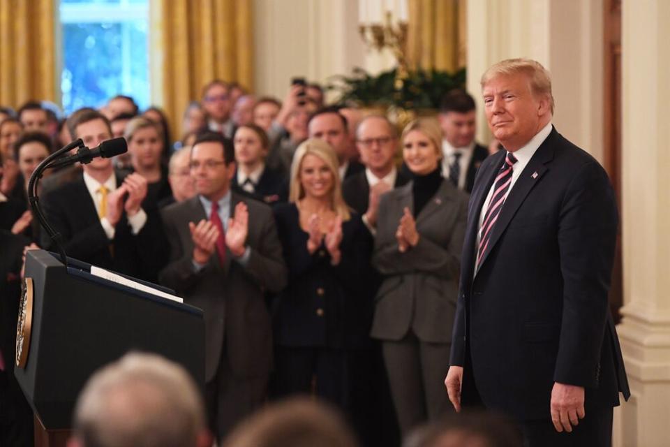 President Donald Trump speaking in the East Room of the White House on Thursday | SAUL LOEB/AFP via Getty