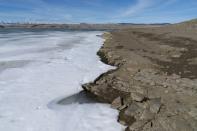 A view of frozen water at the Oldman Reservoir near Pincher Creek