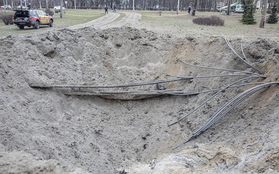 Officials work to fix powerlines in Kyiv damaged by this morning's attack