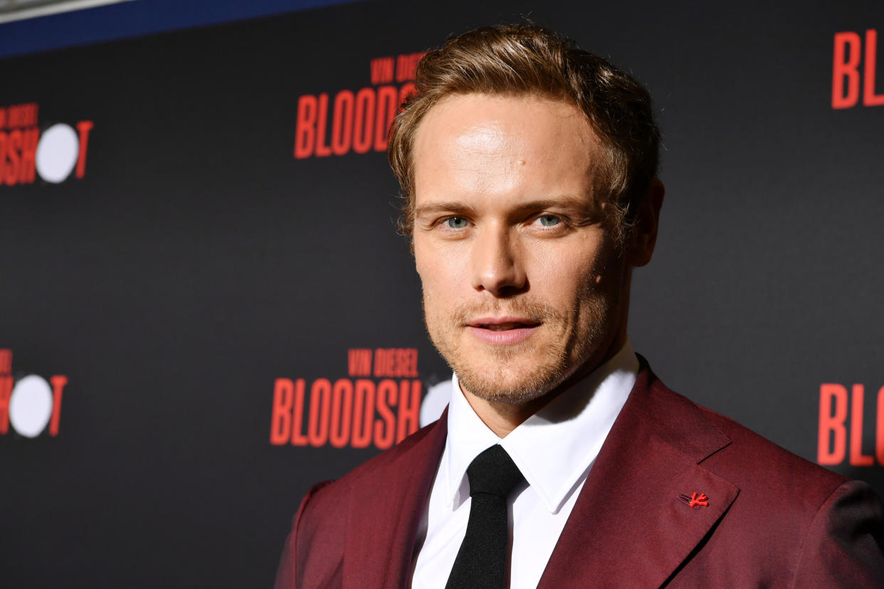 LOS ANGELES, CALIFORNIA - MARCH 10: Sam Heughan attends the premiere of Sony Pictures' "Bloodshot" on March 10, 2020 in Los Angeles, California. (Photo by Amy Sussman/Getty Images)