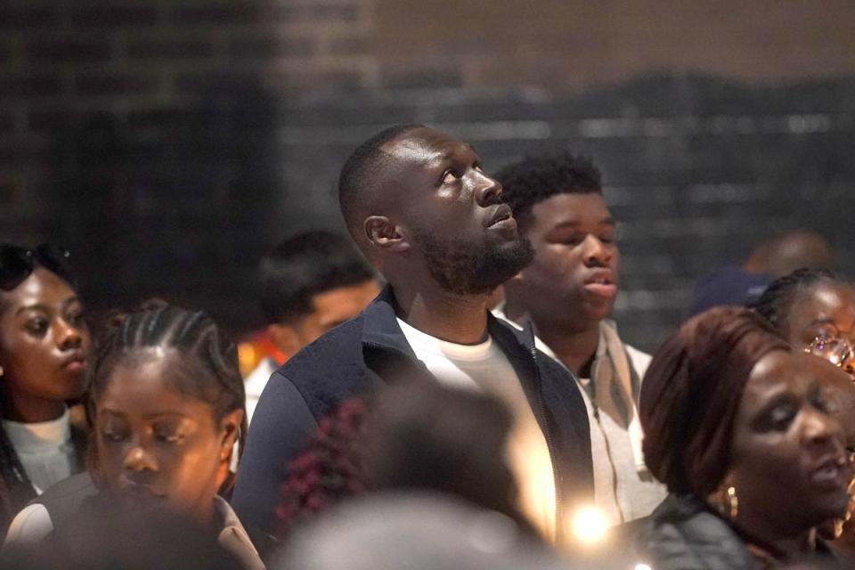 Stormzy at a vigil for 15-year-old Elianne Andam in Croydon (PA)