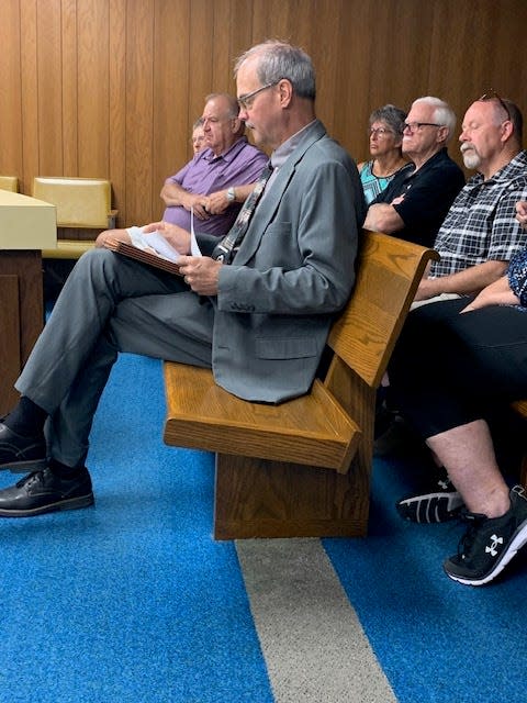 Attorney Lance Thornton, representing White Pigeon Township officials who are being subject to a recall, prepares to address the St. Joseph County Election Commission during a proceeding Wednesday.