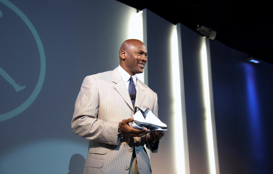 Michael Jordan addresses the media during the launch of the Air Jordan 2009.
