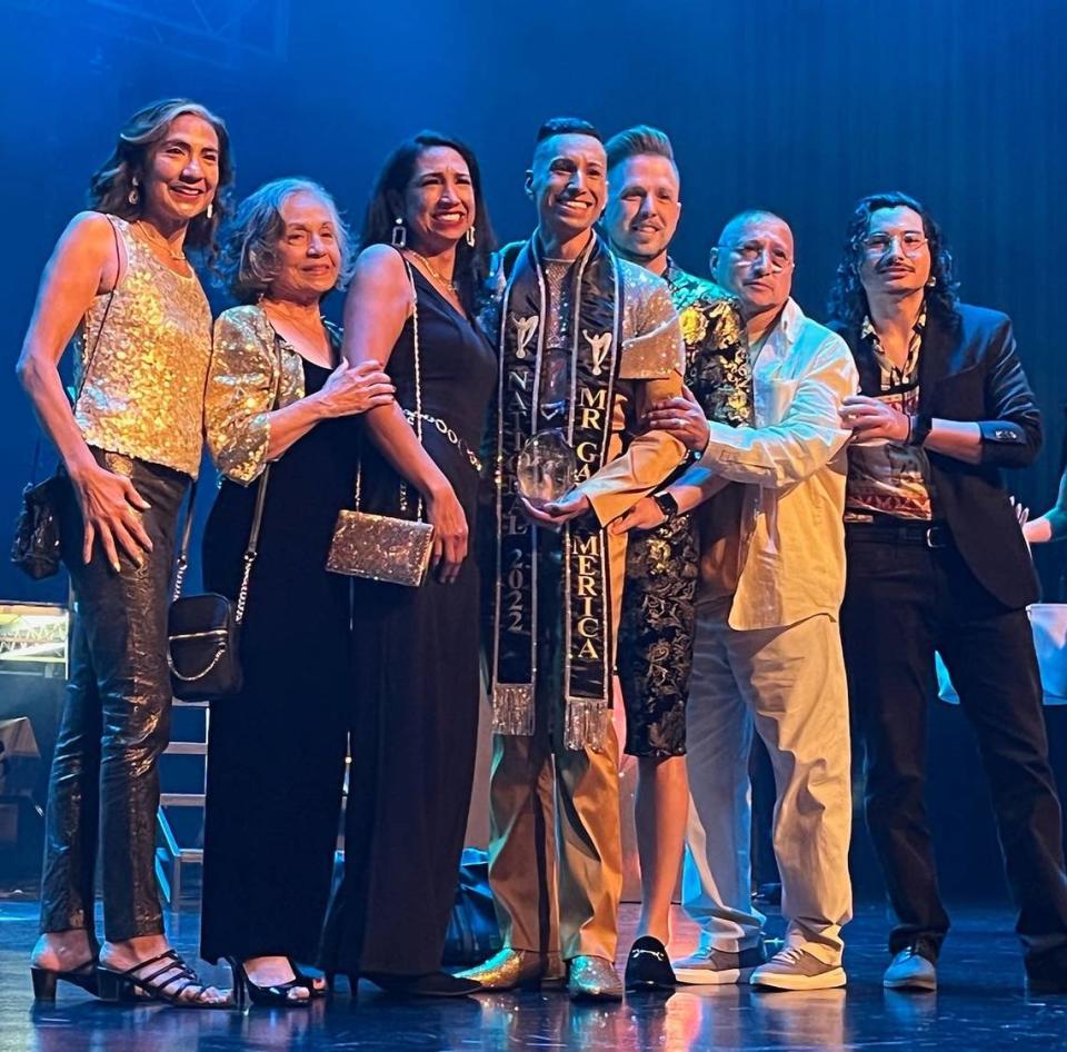 Aniseto Herrera smiles with his family at the Mr. Gay America competition. Aniseto Herrera smiles with his family at the Mr. Gay America competition.