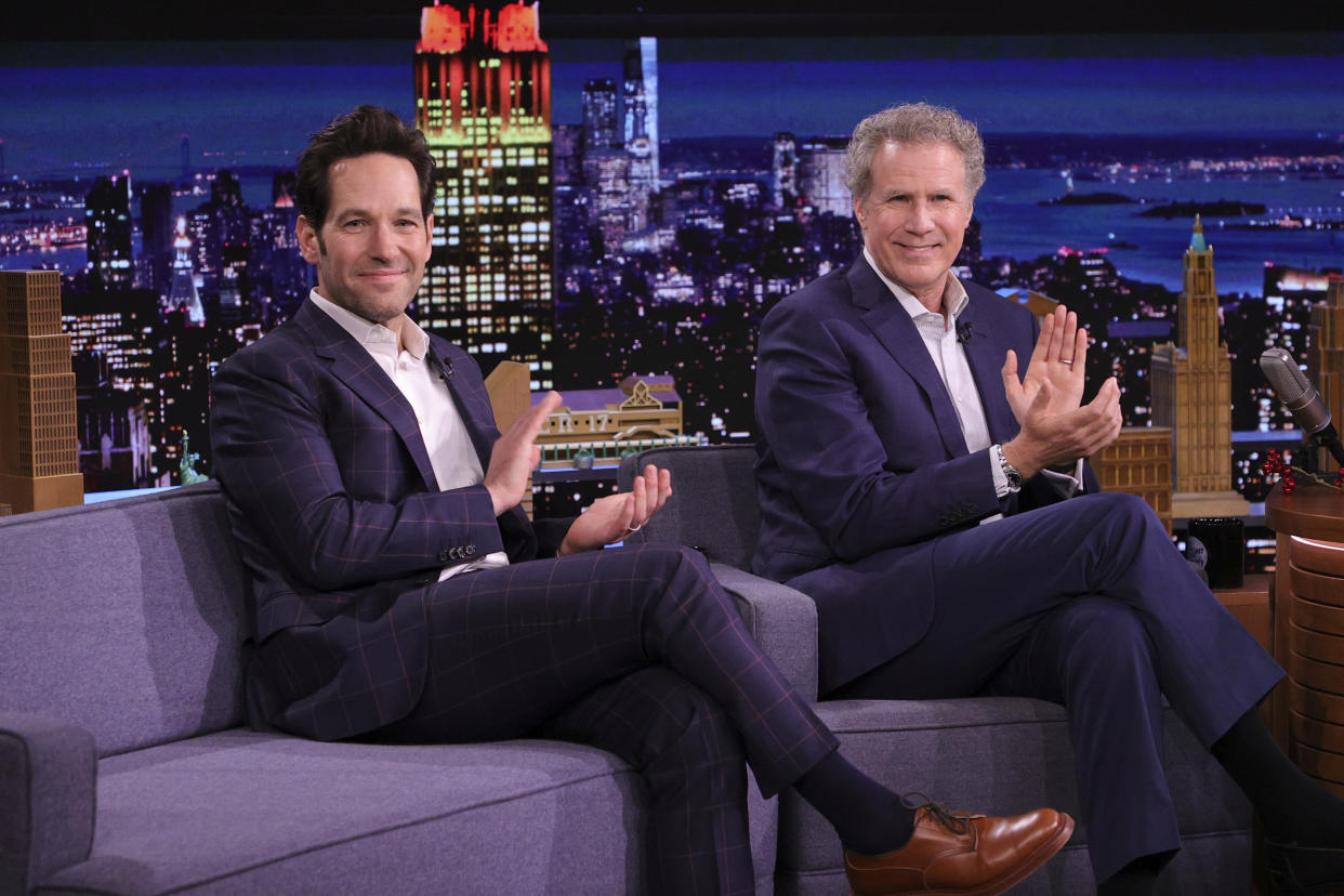 Paul Rudd and Will Ferrell appeared together on Jimmy Fallon's sofa to promote 'The Shrink Next Door'. (Theo Wargo/NBC/NBCU Photo Bank via Getty Images)