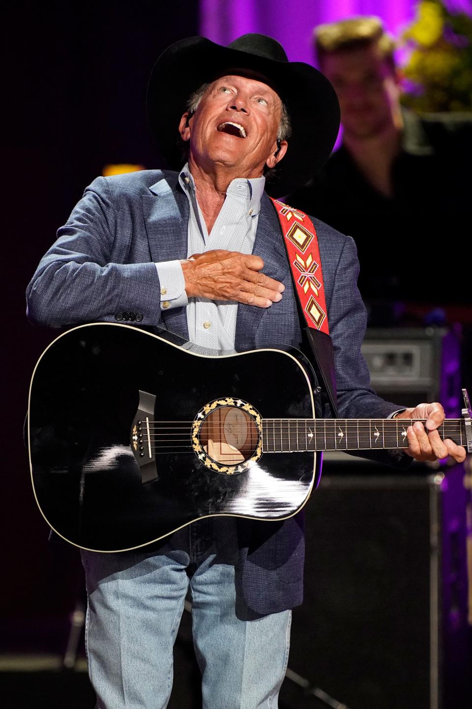 George Strait (pictured here performing during "Coal Miner's Daughter: A Celebration of the Life & Music of Loretta Lynn" memorial concert at Grand Ole Opry House Sunday, Oct. 30, 2022 in Nashville, Tenn.) will play Raymond James Stadium on Aug. 5.