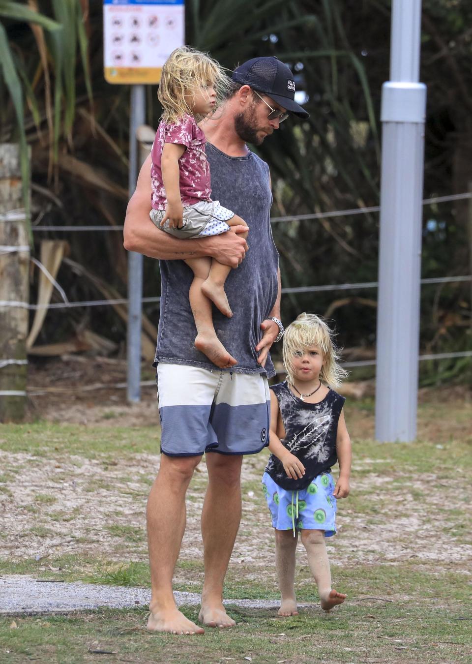 Hot dad alert: Chris Hemsworth and twins enjoy a boy's day out