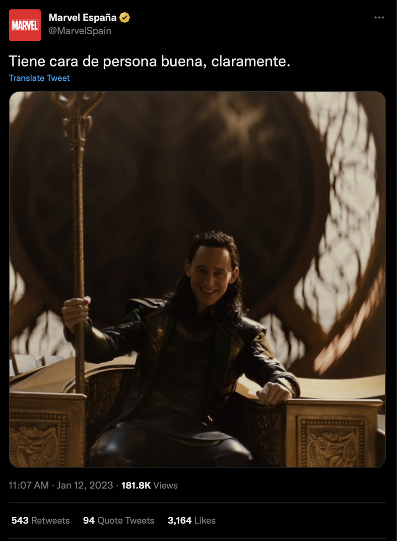 A screenshot of Loki sitting on a golden throne.