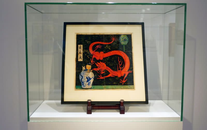 Painting for the original cover of "The Blue Lotus" Tintin comic book auctioned by Artcurial in Paris