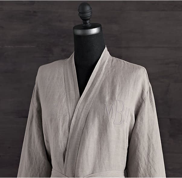 Restoration Hardware Monogrammed Stone Wash Belgian Linen Robe ($79)