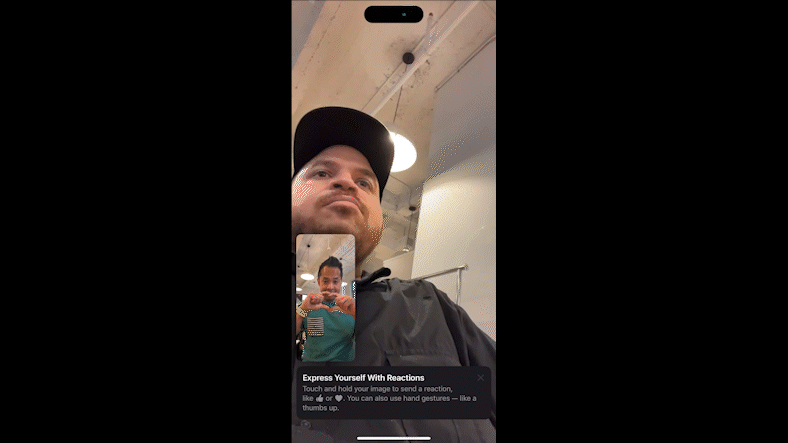 Gif animations showing iOS 17 gestures with FaceTime.