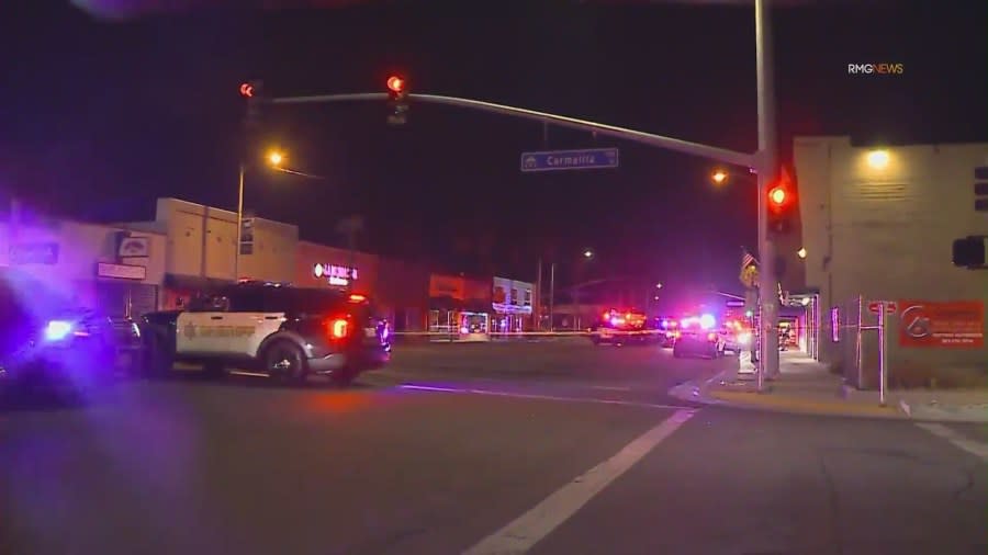 Police block off the street where Jimmy Lopez was fatally shot by officers in Hemet on July 4, 2024. (RMG)